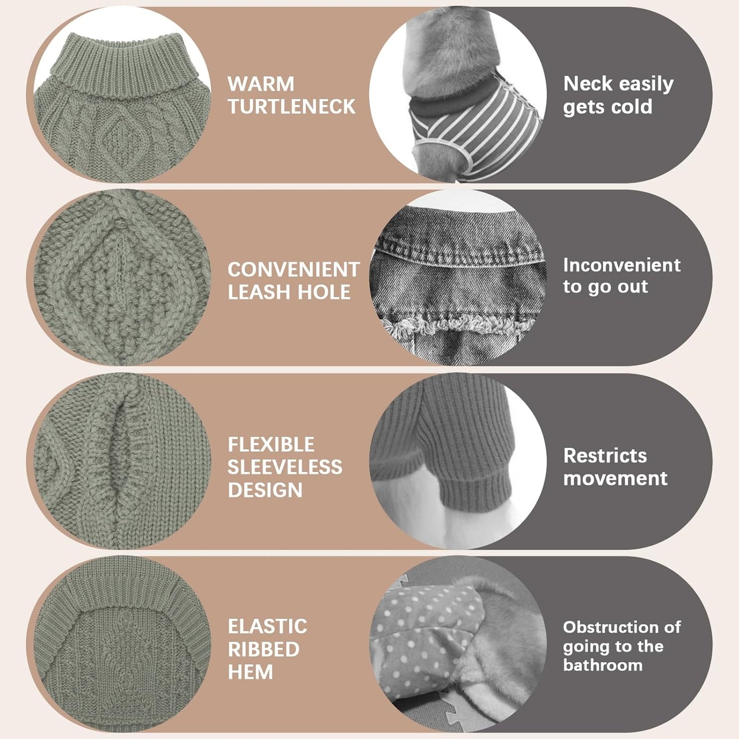 BINGPET Thermal Knitted Dog Sweater for Small Medium Large Dogs,Winter Dog Cat Coat Warm Sweartershirts Outfits,Classic Cable Knit Turtleneck Pullover Dog Jumper Coat Warm Sweartershirts