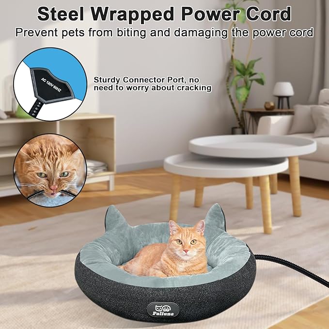 Heated Cat Bed for Small Size Cats, Soft & Cozy Donut Heated Pet Bed with Timer & Temp Adjustable Pet Heating Pad for Indoor Cat, Round Electric Cat Bed Heater Warmer., gray