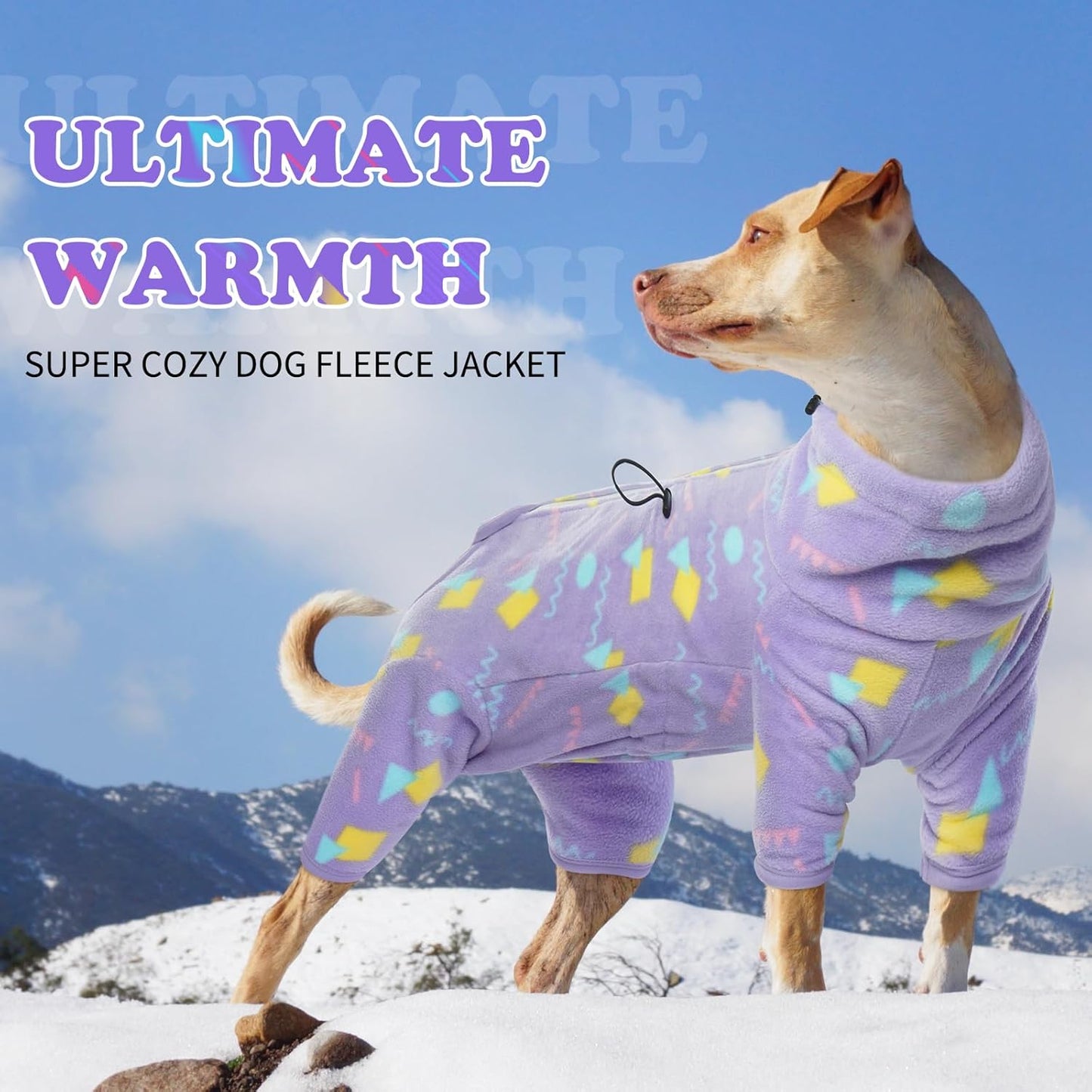ROZKITCH Dog Winter Coat Soft Fleece Pullover Pajamas, Pet Windproof Warm Cold Weather Jacket Vest with Luminous Zipper, Jumpsuit Apparel Outfit Clothes for Small Medium Large Dog Geometry L