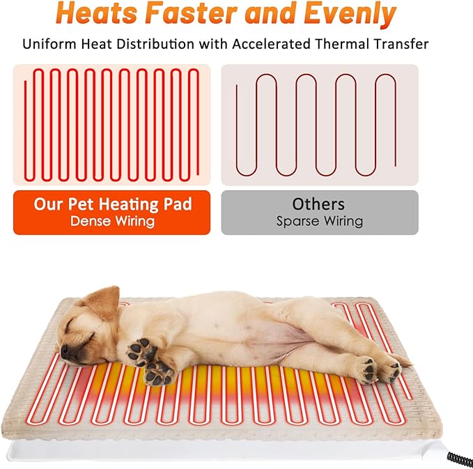 Cat Heating Pad, Waterproof Heated Cat Dog Bed with Adjustable Temperature & Timer, Electric Pet Mat for Indoor Cats Dogs, Chew Resistant Steel Cord（Extra Large : 47"x28" Brown）
