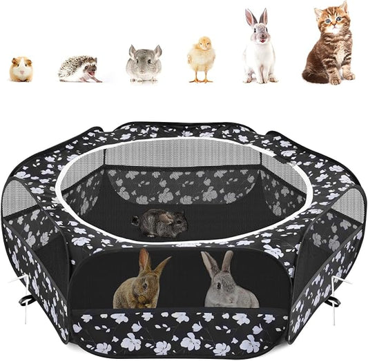 Pawaboo Small Animals Playpen, Waterproof Small Pet Cage Tent with Zippered Cover, Portable Outdoor Yard Fence with 3 Metal Rod for Chick/Kitten/Puppy/Guinea Pig/Rabbits/Hamster/Chinchillas, Magnolia