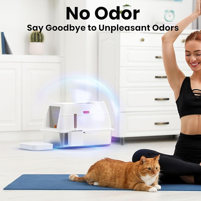 Stainless Steel Litter Box with Lid,Extra Large Enclosed Removable Cat Litter Boxes for Big Cats,Top Entry Metal Kitty Litter Box with Cover.Anti-Leakage,Easy Cleaning.Includes Scoop&Litter Mat-White