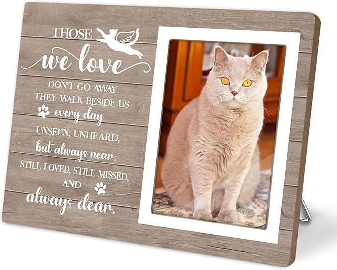 Cat Picture Frame, Cat Memorial Wooden Photo Frame, Pet Remembrance Gift, Sympathy Gift for Pet Owner, Cat Memorial Gifts for Loss of Cat, The Best Angels Have Wings and Whiskers