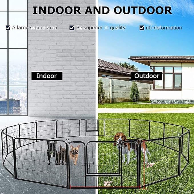 BestPet | Dog Playpen | 24 Inch, 16 Panels | Heavy Duty Metal Pet Exercise Pen | Indoor Outdoor Fence Panels | Rust-Resistant, Removable, Tool-Free Setup | Anti-Skid, Expandable Design