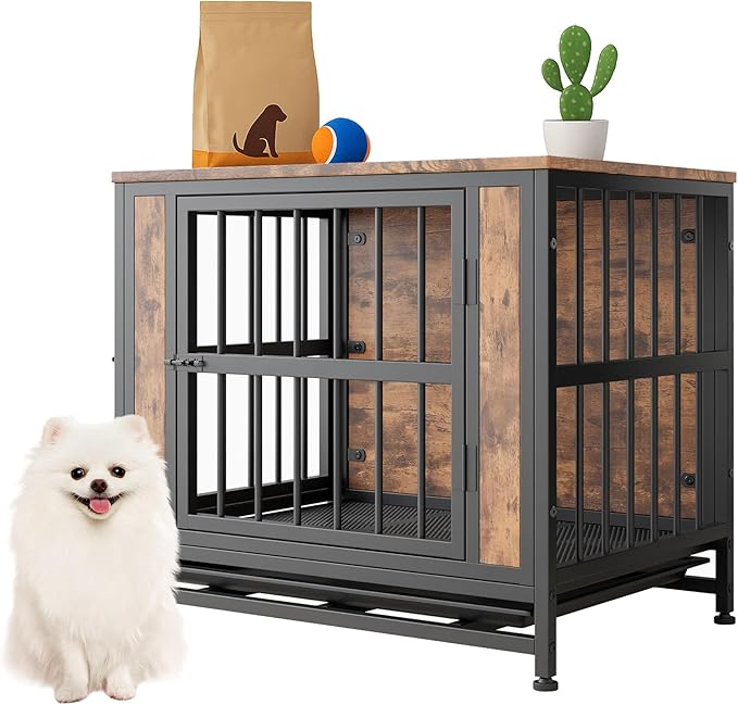 Rustic Small Dog Cage Furniture, Brown Wooden Dog Crate Kennel Furniture, Decorative Dog House Indoor End Table for Small Dog