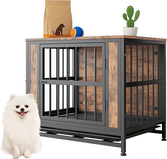 Rustic Small Dog Cage Furniture, Brown Wooden Dog Crate Kennel Furniture, Decorative Dog House Indoor End Table for Small Dog