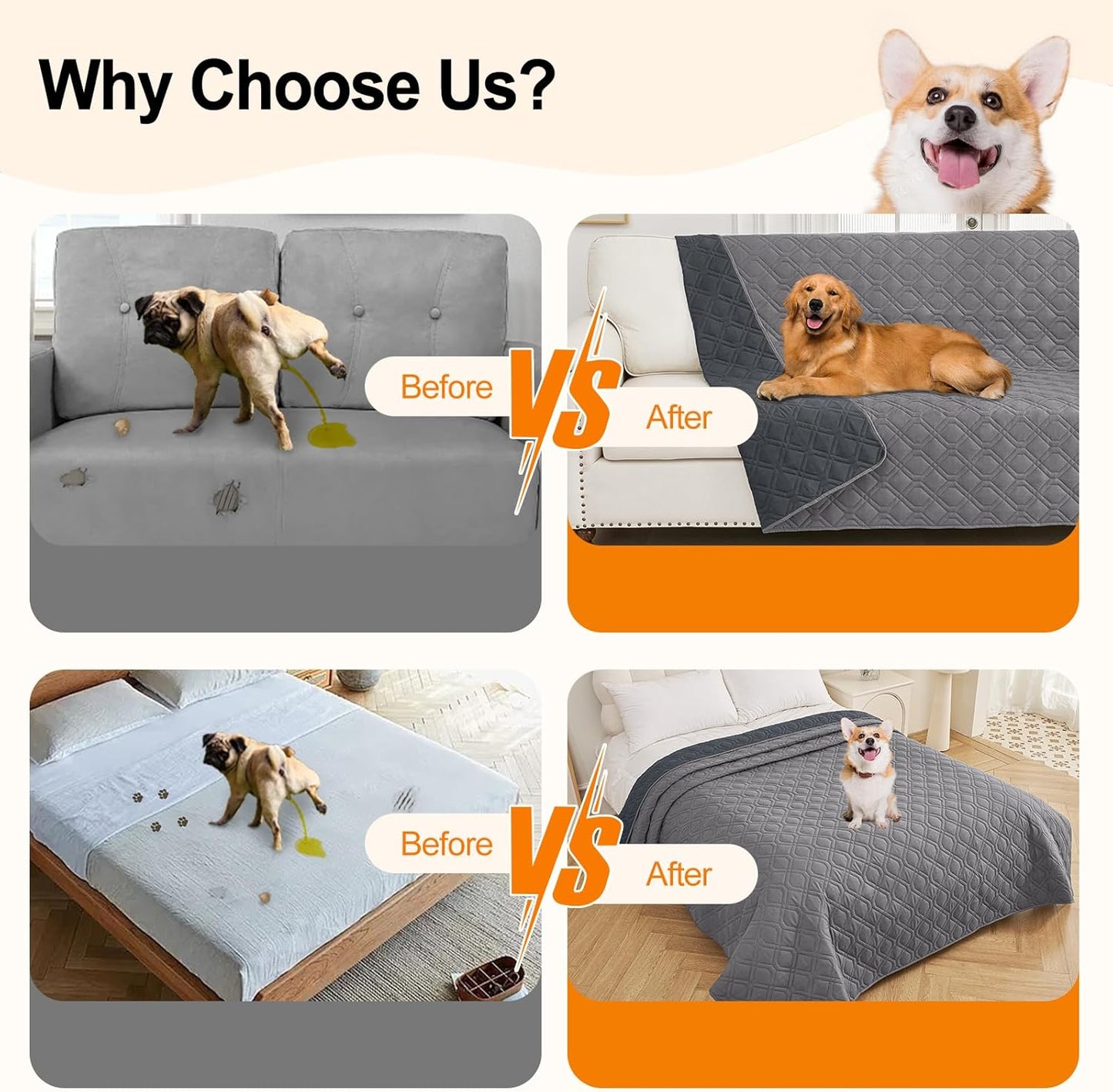 Smiry Waterproof Dog Blanket, 82x102 Inch Soft Pet Bed Cover Reversible, Washable Sofa Couch Furniture Protector for Small Medium Large Dog Puppy Cat, Geometric, Grey/Dark Grey