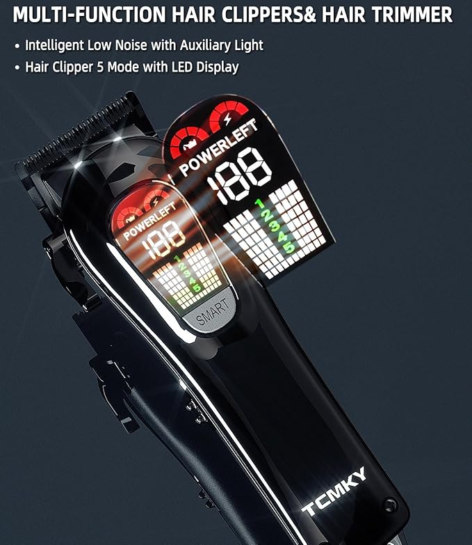 Hair Clippers Professional Cordless for Men, Barber Clippers for Hair Cutting Kit, Wireless LCD Display Hair Trimmers Set, Rechargeable Haircut Machine for Family (Black)