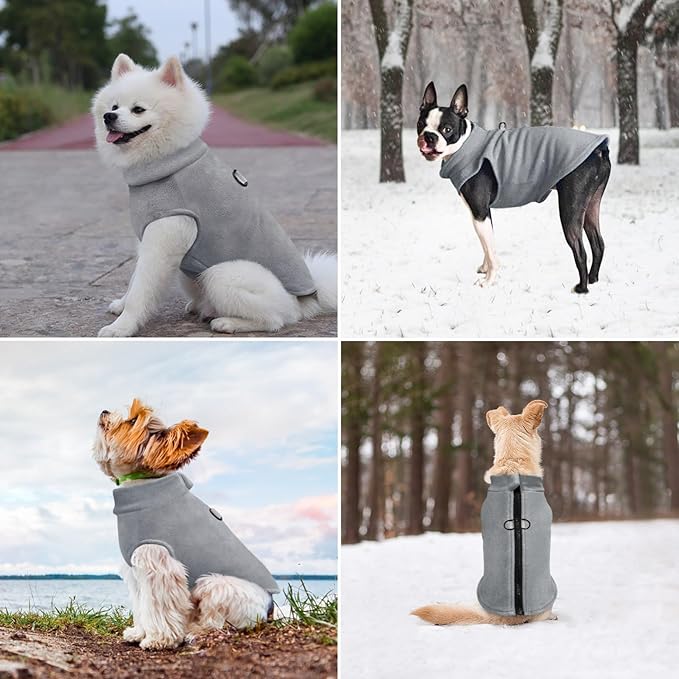 Idepet Dog Fleece Vest Sweater Zip Up Warm Pullover Dogs Jacket with D-Ring Leash Winter Cold Weater Coat Pet Sweatershirt Clothes Hoodie for Small Medium Dogs Boy Girl (Gray, XL)