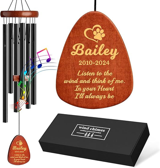 Personalized Dog Memorial Gifts for Loss of Dog Pet Memorial Gifts for Dogs Memorial Wind Chimes for Loss of Loved One Dogs Sympathy Bereavement Gift Wind Chimes for Outside 25.5''(Design 1, Black)