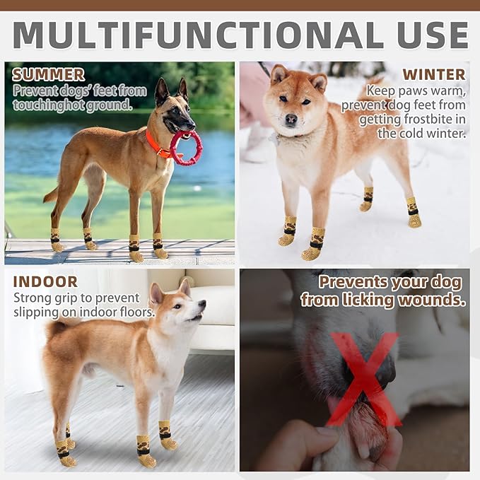 KOOLTAIL Dog Socks for Hot/Cold Pavement to Prevent Licking Paws,Dog Boots&Paw Protector for Hardwood Floors Anti Slip,Traction Control No Twist Grip Booties for Small Medium Large Senior Dogs SM