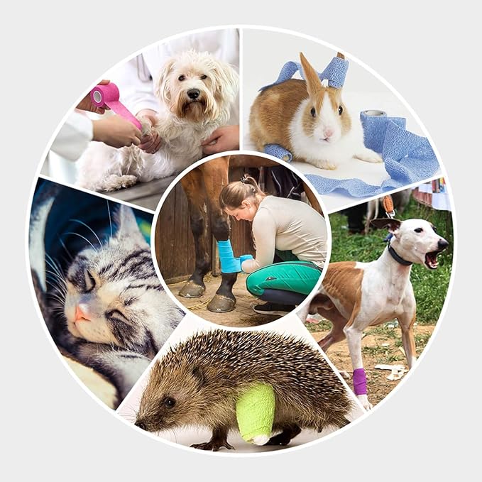 WePet Pet Wrap, Self-Adhesive Non-Woven Bandage, Emergency Cohesive Gauze, for Dogs, Cats, Horse, Birds, Wounds, Wrist Healing, Ankle Sprain, 4 Inch, 3 Rolls