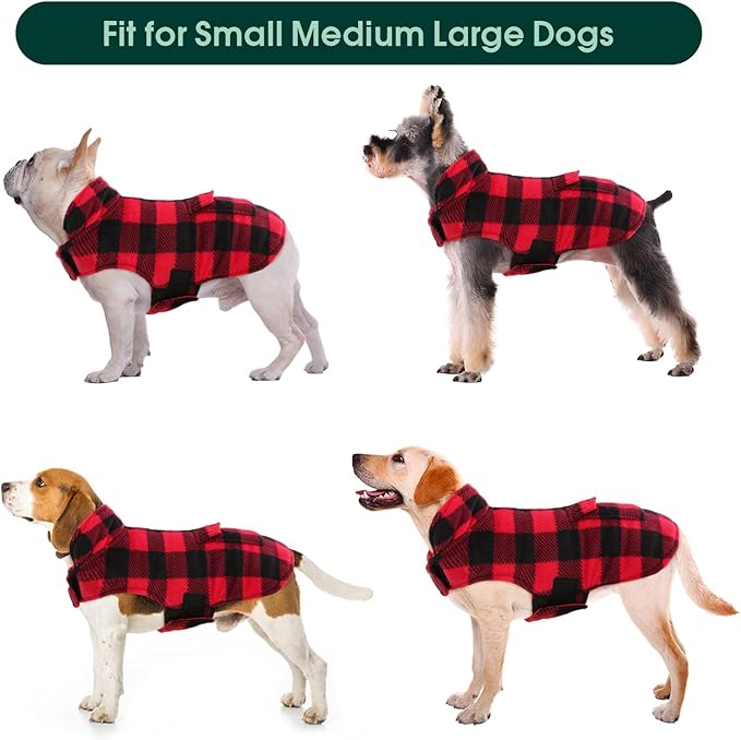 Kuoser Dog Winter Coat, Windproof Dog Fleece Jacket British Style Plaid Cold Weather Doggie Vest Coats, Reversible Cozy Warm Pet Clothes Apparel for Extra Large Size Dogs XXL