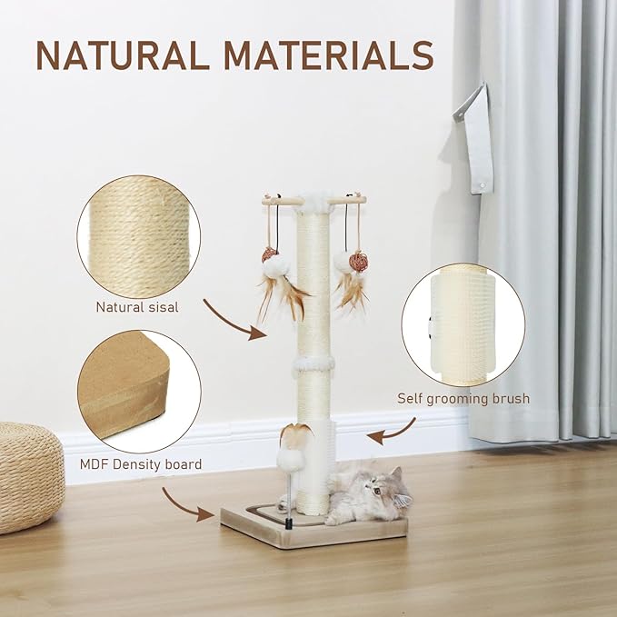 PEEKAB Cat Scratching Post 27 Inches Sisal Scratch Posts with Track Ball Toys for Indoor Cats,Kittens Scratcher Toy Beige