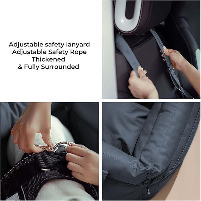 FUNNYFUZZY Dog Car Seat for Small Dogs, Waterproof Dog Car Bed with Storage Pocket, Safety Clip-On Dogs Leash, Detachable Portable Pet Carseat (Slate Blue, 37.4 * 16.5 * 17.7 inches)