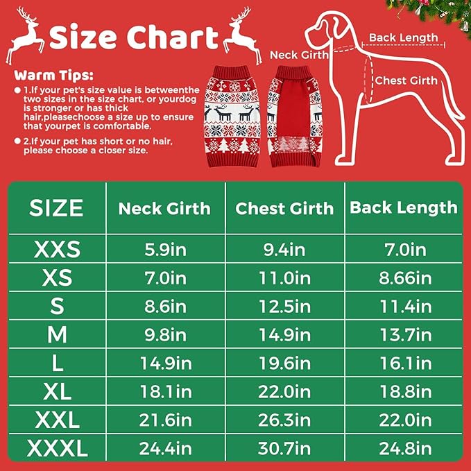 Christmas Dog Sweaters for Small Large Dogs Girl, Soft Warm Pup Dogs Shirt, Turtleneck Dog Sweaters for Medium Large Dogs, Double Knitting Collar for Outdoors Playing, Warm Dog Cat Clothes (Deer, XXS)