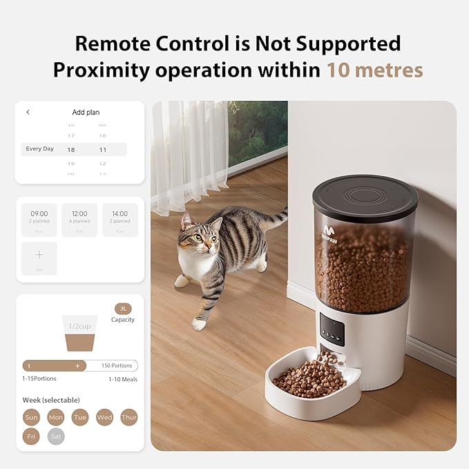 IMIPAW Automatic Cat Feeder, 5L Pet Dry Food Dispenser with Timed Programmable Portion Control, Dual Power Backup, with Desiccant Bag, 1-10 Meals, Easy Set Up, 10 Meals Per Day for Cats and Puppies
