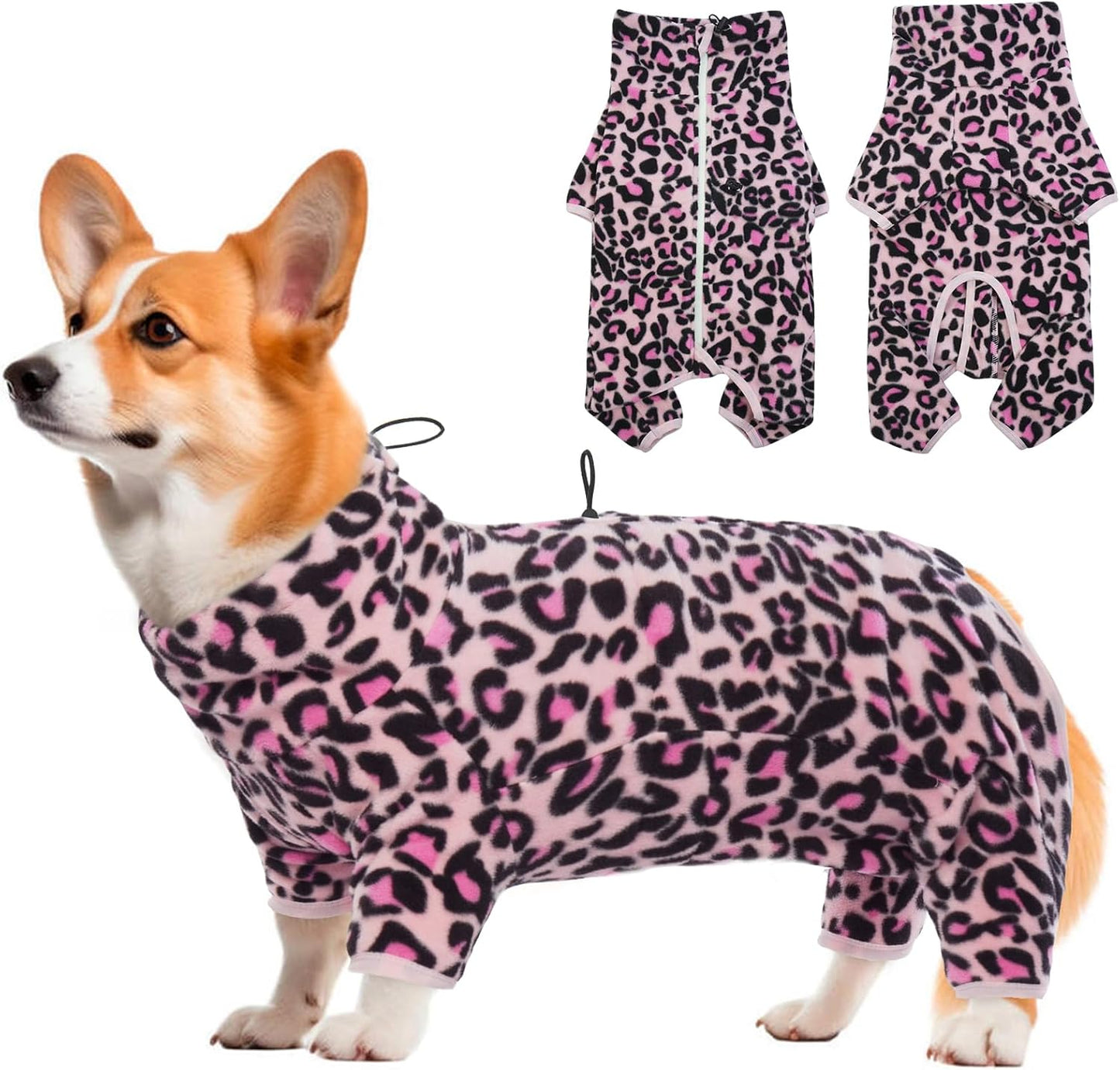 ROZKITCH Dog Winter Coat Soft Fleece Pullover Pajamas, Pet Windproof Warm Cold Weather Jacket Vest with Luminous Zipper, Jumpsuit Apparel Outfit Clothes for Small Medium Large Dog L-Pink XL