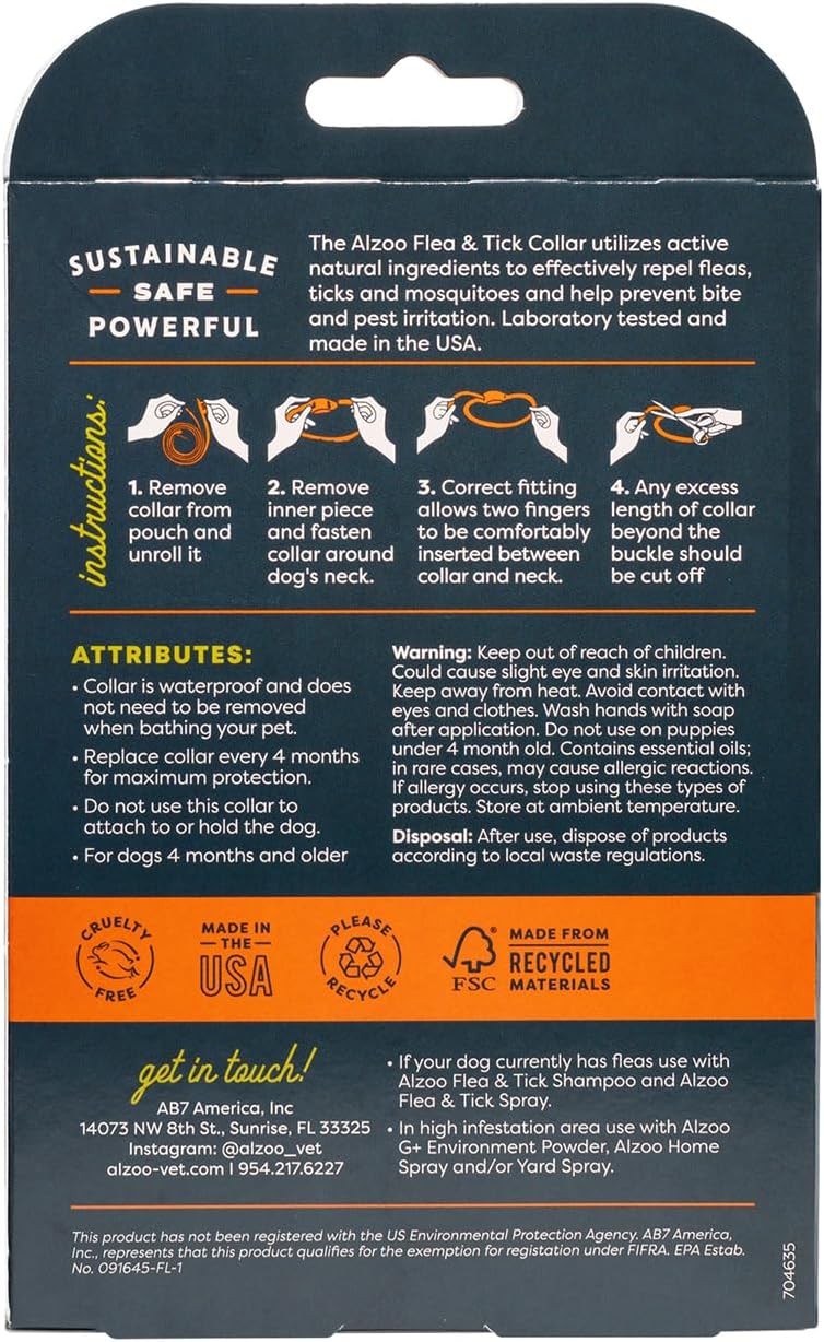 ALZOO Natural Flea & Tick Dog Collar - Helps Repel Fleas, Ticks & Mosquitoes - 100% Plant-Based Active Ingredients - Waterproof - Up to 4 Months Protection - Medium-Sized Dogs: 16-40 lbs - Pack of 2