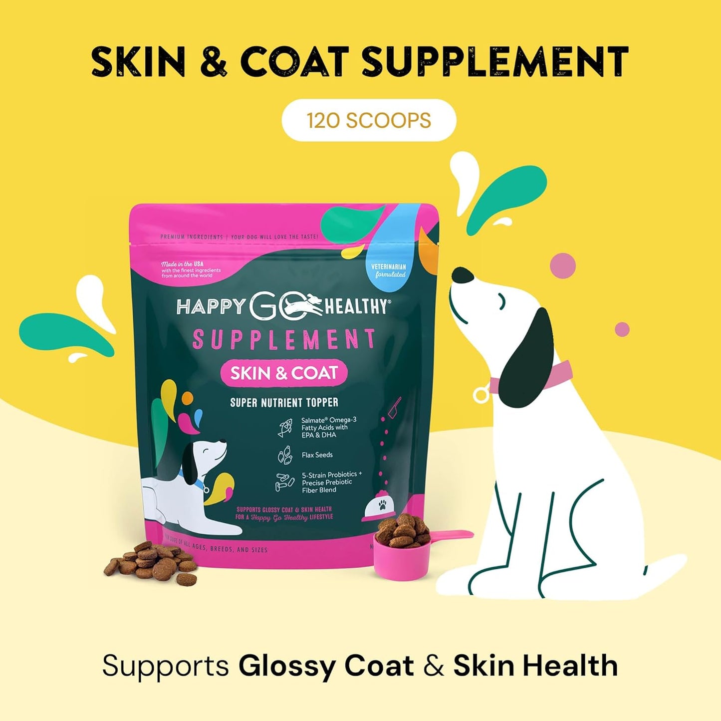 Skin & Coat Supplements for Dogs | Probiotic & Prebiotic Benefits with Wild Salmon Omega 3s to Help Your Dog Shine from The Inside Out | All Breeds, Ages and Sizes | 120 Count