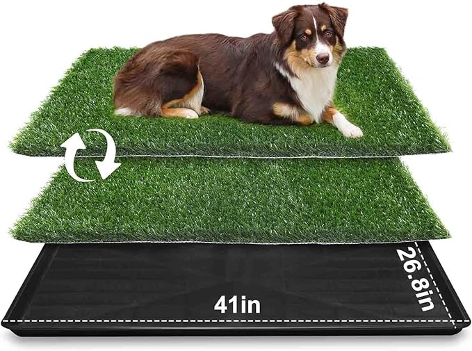 LOOBANI 41x26.8in Large Dog Grass Potty Tray - Dog Litter Box with 2-Pack Replacement Artificial Grass Puppy Training Pads - Potty Tray for Balcony Apartment Indoor Outdoor Use