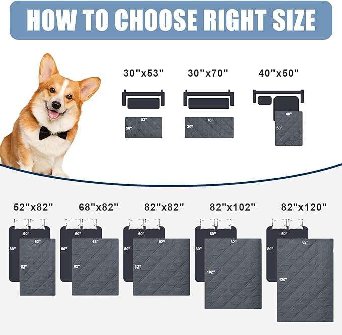 Smiry Waterproof Dog Bed Cover Pet Blanket, Soft Washable Dog Blanket for Furniture Bed Couch Sofa Reversible, Checkered (52"x82", Dark Grey/Black)