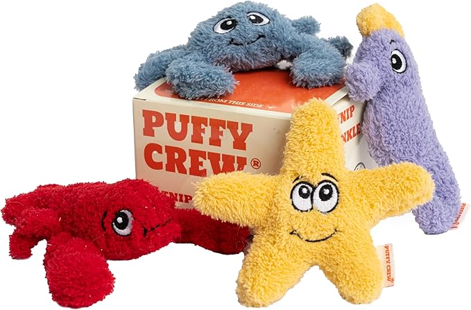 4 Pack Interactive Catnip Cat Plush Toy, Ocean Theme Set, 5'', for All Breed Size Cats (4 in 1)