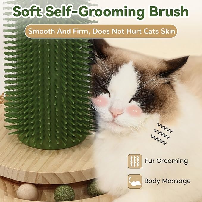 OTOB 36" Tall Cat Scratching Post, Natural Sisal Rope Cactus Cat Scratch Post, Vertical 6-in-1 Interactive Turntable Cat Scratcher Post with Soft Ball Toys, Protect Your Furniture for All Indoor Cats