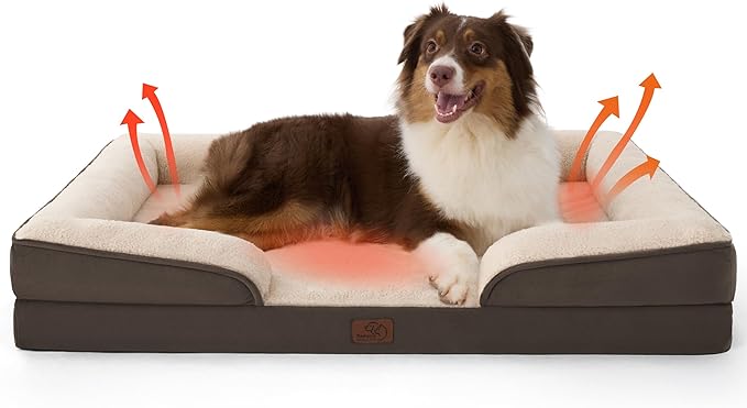 Bedsure Self Warming Orthopedic Dog Beds Large Sized Dog - Washable Large Dogs Bed Waterproof, Big Comfort Dogs Couch Sofa with Removable Cover, Supportive Foam Pet Bed with Nonskid Bottom, Brown