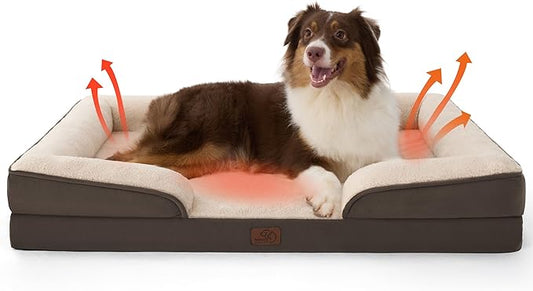 Bedsure Self Warming Orthopedic Dog Beds Large Sized Dog - Washable Large Dogs Bed Waterproof, Big Comfort Dogs Couch Sofa with Removable Cover, Supportive Foam Pet Bed with Nonskid Bottom, Brown
