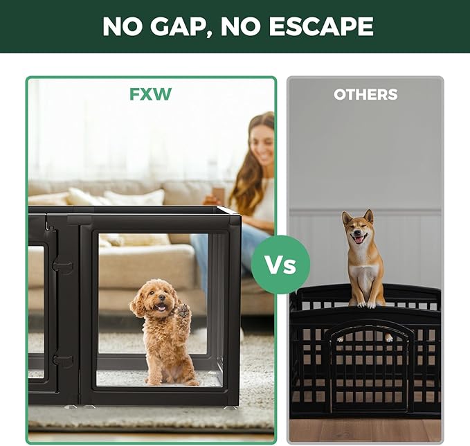 FXW AuraSpace Acrylic Indoor Dog Playpen for Puppies and Small Dogs, 24 Inch, 8 Panels, Black