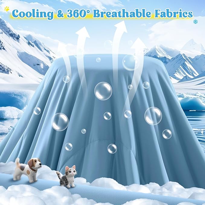 Cooling Blanket for Dogs, Lightweight & Durable Dog Cooling Mat, Q-MAX>0.45 Soft Breathable Pets Comforter for Couch, Bed & Car Essential - Light Blue 40x50 Inches