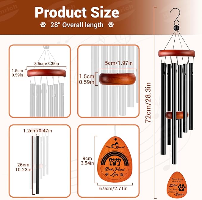 Homrich Pet Memorial Gifts for Dogs, 28" Dog Memorial Gifts for Loss of Dog, Memorial Wind Chimes, Pet Loss Sympathy Bereavement Gift Wind Chimes for Outside