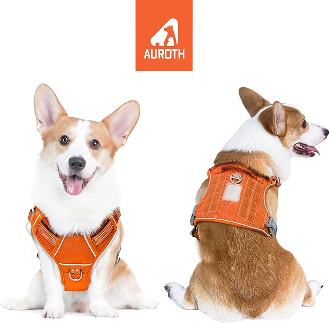 AUROTH Tactical Dog Harness for Large Dogs No Pull Adjustable Pet Harness Reflective K9 Working Training Easy Control Pet Vest Military Service Dog Harnesses Orange M