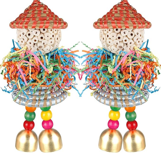 2PCS Bird Toys Parrot Foraging Shredder Hanging Toys Sola Balls with Bell for Small Parrots Parakeets Cockatiel Conures Love Birds Budgie Cage Toy