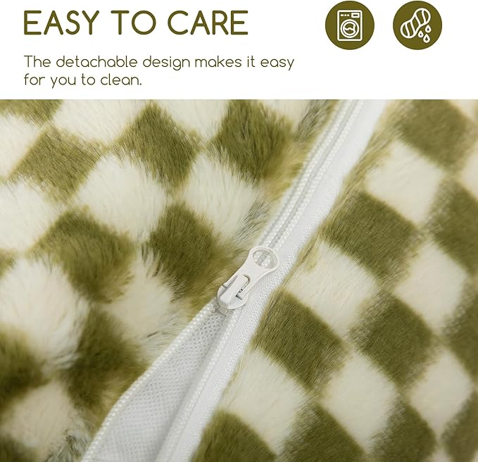 Hollypet Cat Bed Fluffy Plush Mutifuctional Double-Layer Soft Pet Couch Orthopedic Sofa Nest Beds for Small Cats and Dogs, Green and White (25x20x13 inch)