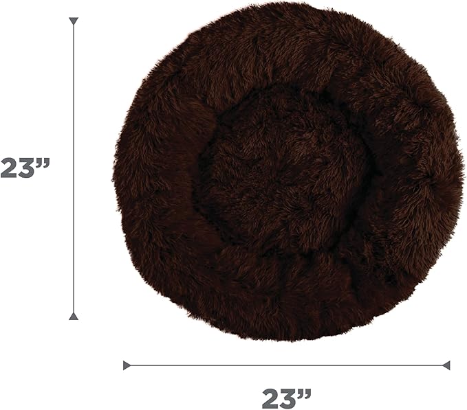 Best Friends by Sheri Original Calming Donut Dog and Cat Bed, Shag Faux Fur, Dark Brown, (23in x 23in) - Anxiety Relief for Pets Up to 25 lbs