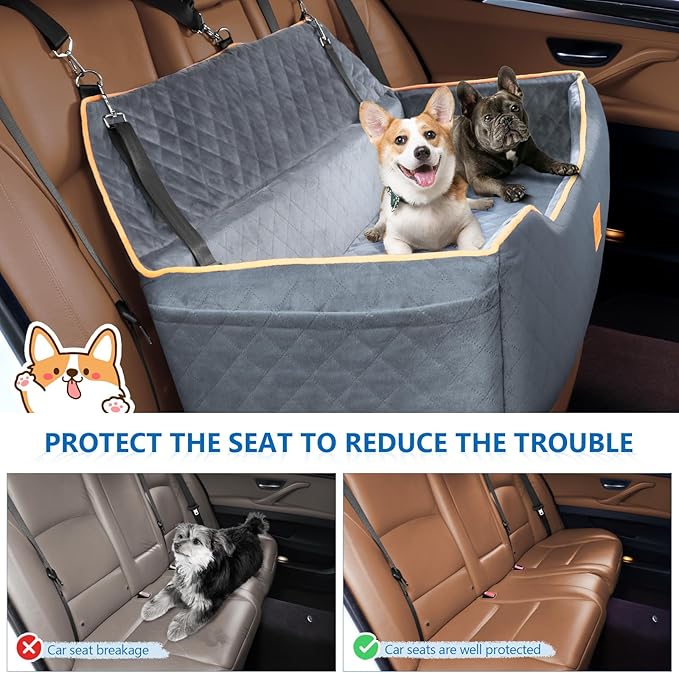 XIEAEOZEE Dog Car Bed for Large/Medium Dogs, Comfortable Pet Booster for Back Seat, Detachable & Washable Travel Seat with Thick Cushion (Gray)