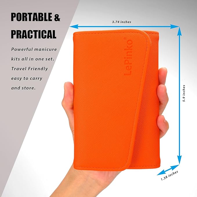 Nail Clippers Set for Thick Toenails and Fingernails, Heavy Duty Podiatrist Clippers for Ingrown Nails, Manicure Sets with Travel Leather Case, Gifts for Stocking Stuffers Men Women, 6PCS Orange