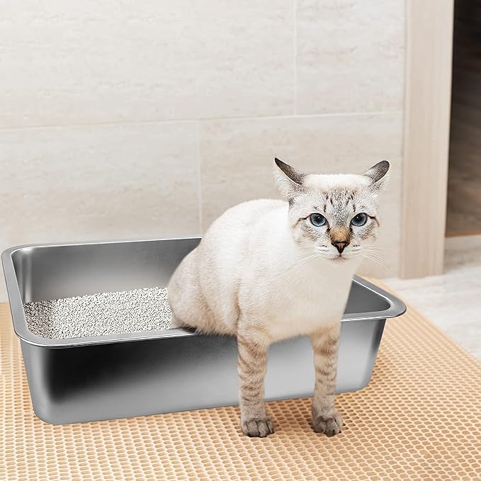 Stainless Steel Cats Litter Box, 4" Height Litter Box for Small Animals, Easy Entry, Easy to Clean, Non Stick Smooth Surface