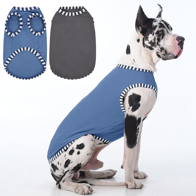 IECOii 2Pack Dog T-Shirts for Large Dogs | Breathable & Lightweight Fabric, Easy-On Design for Doberman, Machine Washable, Grey+Blue, 4XL