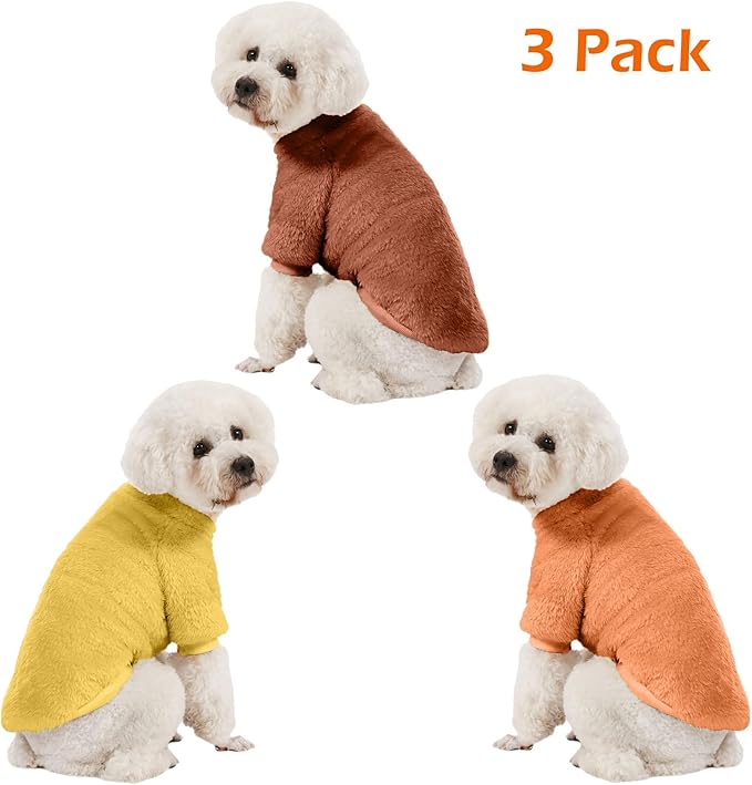 Dog Sweater, 3 Pack Dog Sweaters for Small Dogs, Dog Clothes for Small Dogs Girl Boy, Ultra Soft and Warm Puppy Sweater Dog Coat for Winter Christmas (Orange+Coffee+Yellow, X-Small)