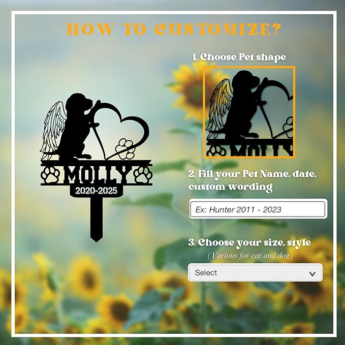 Custom Dog Grave Markers Outdoor | Personalized Pet Graveyard for Pets Owners | Personalized Pet Grave Markers Dog Memorial Headstone | Best Memorial Gifts for Your Furry Friends Passed Away