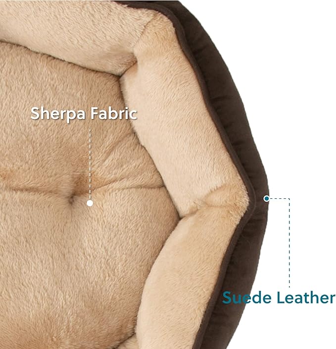 Bedsure Dog Beds for Small Dogs - Round Cat Beds for Indoor Cats, Washable Pet Bed for Puppy and Kitten with Slip-Resistant Bottom, 20 Inches, Brown