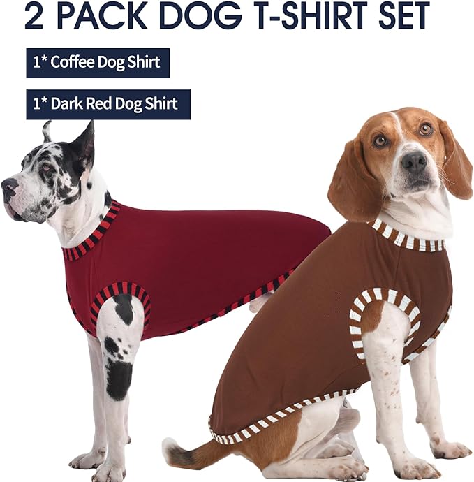 IECOii 2 Pack Great Dane Dog T Shirts | Comfortable Fabric Vest for Dogs with Sensitive Skin - Durable Fit - Spring, Summer, Fall Wear for Giant Breed, Coffee+DarkRed,5XL