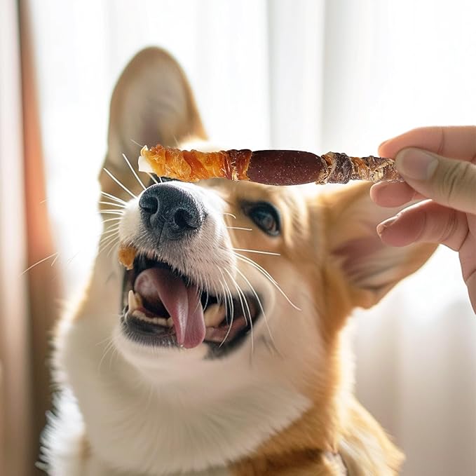 Dog Treats, Triple Flavor Rawhide Sticks, Chicken Duck and Chicken Liver Wrapped Rawhide Dog Chews, Suitable for Medium and Small Dogs, 10.58 oz