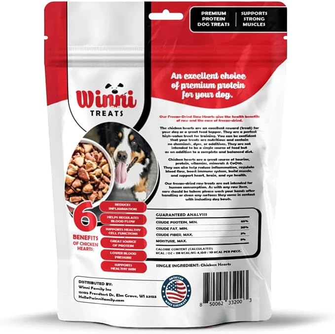 Freeze Dried Chicken Hearts for Dogs – Single Ingredient, High Protein, No Additives, Natural & Grain-Free Raw Dog Treats Natural – Ideal for Treats, Training & Rewarding – 3.75oz Bag