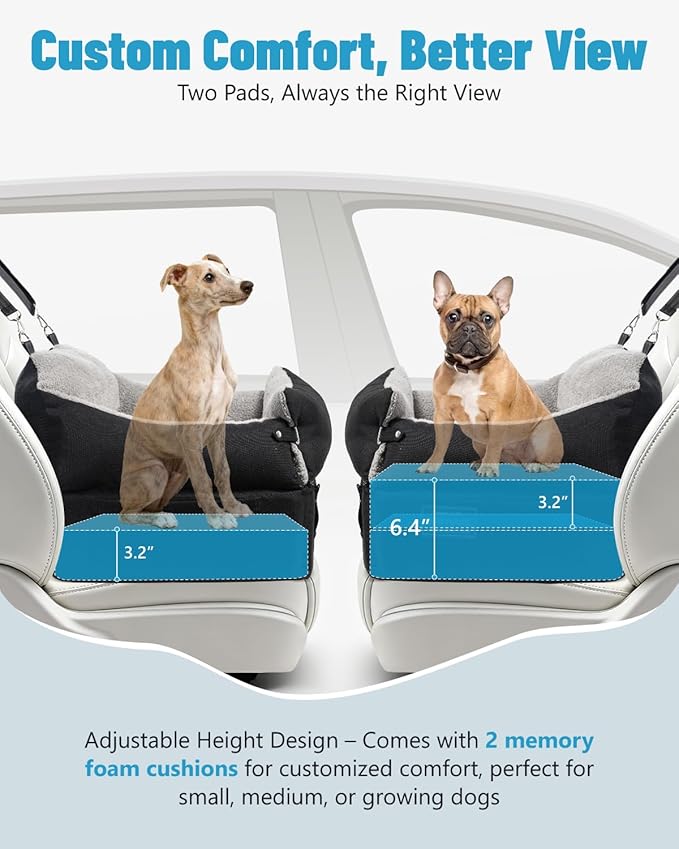 EASTBLUE Dog Car Seat for Small Medium Dogs Up to 35 lbs, Memory Foam Dog Booster Car Seat with Seatbelt, Detachable Washable Pet Carseat for Puppy & Cat, Dogs Travel Bed for Cars (Black/Grey)