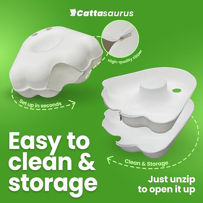 Cattasaurus Unique Gothic Peeka-Boo Cat Cave, Extra Spacious for Multiple & Large Cats 15+ lbs, Scratch Detachable Cat Beds for Indoor Cats, Washable Tunnel Bed (White Ghost, Jumbo)