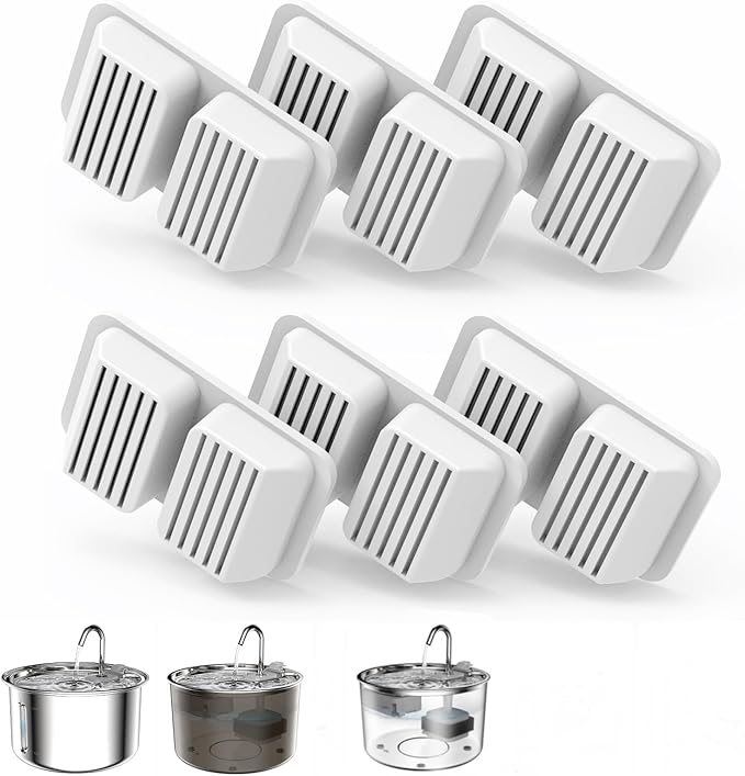 6 Packs Replacement Filters for Cat Water Fountain, Filters & Sponges with Activated Carbon, Ion Exchange Resin, Compatible with Automatic Water Fountain